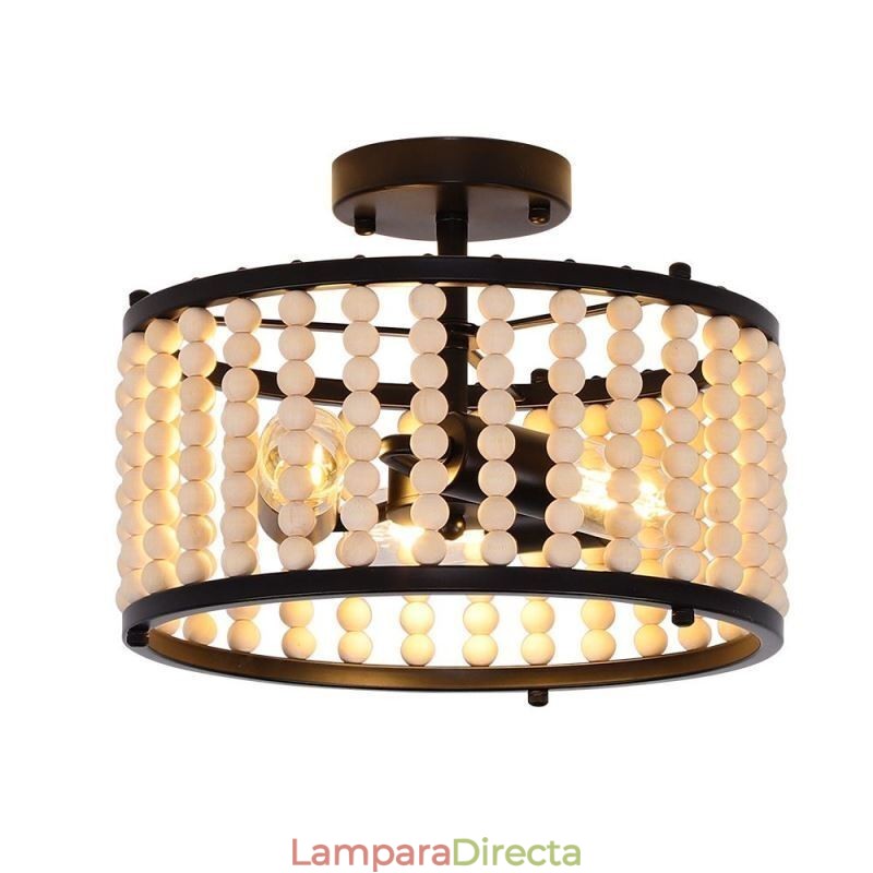 Lámpara de techo de 3 luces con cuentas de madera para vestíbulo