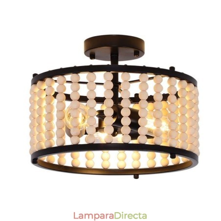 Lámpara de techo de 3 luces con cuentas de madera para vestíbulo Lámpara de techo de 3 luces con cuentas de madera para vestíbulo