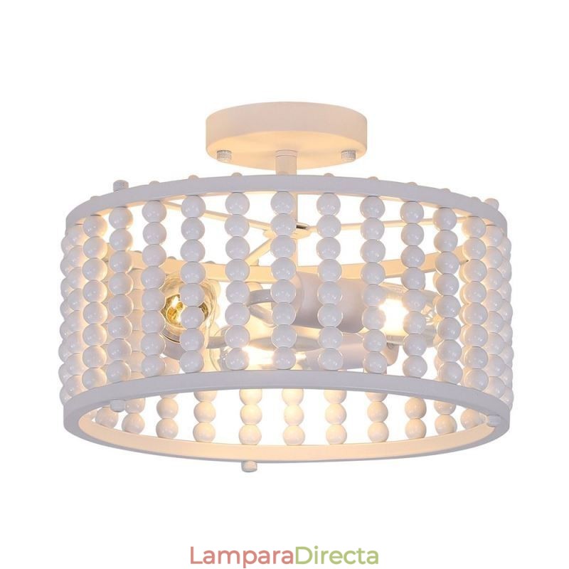 Lámpara de techo de 3 luces con cuentas de madera para vestíbulo