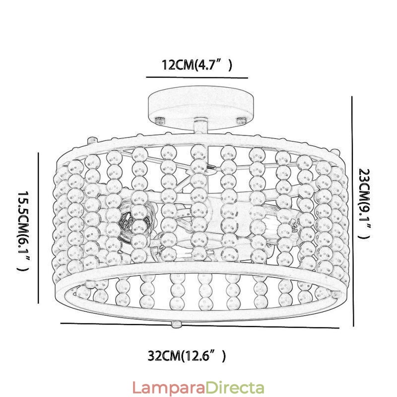 Lámpara de techo de 3 luces con cuentas de madera para vestíbulo