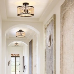 Lámpara de techo de 3 luces con cuentas de madera para vestíbulo