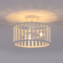 Lámpara de techo de 3 luces con cuentas de madera para vestíbulo