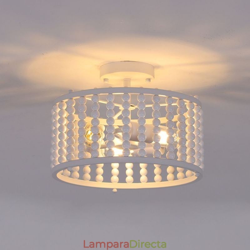 Lámpara de techo de 3 luces con cuentas de madera para vestíbulo