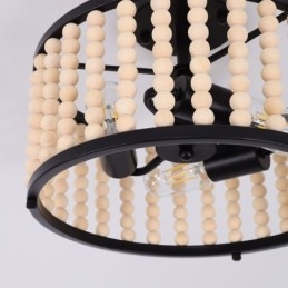 Lámpara de techo de 3 luces con cuentas de madera para vestíbulo