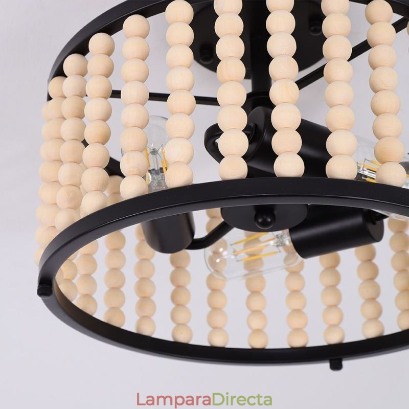 Lámpara de techo de 3 luces con cuentas de madera para vestíbulo