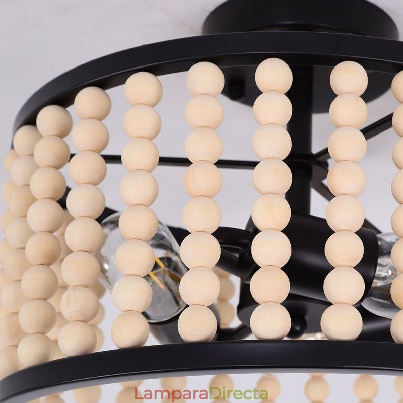 Lámpara de techo de 3 luces con cuentas de madera para vestíbulo