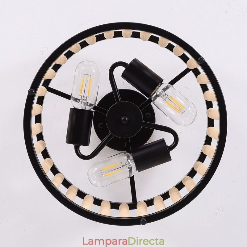 Lámpara de techo de 3 luces con cuentas de madera para vestíbulo