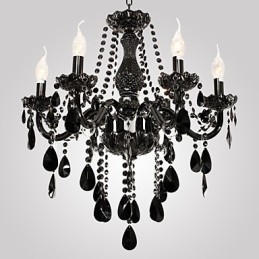 Lámpara de araña moderna de cristal negro de 6 luces
