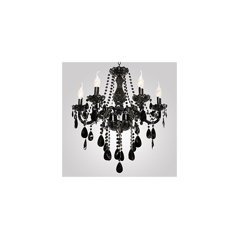 Lámpara de araña moderna de cristal negro de 6 luces