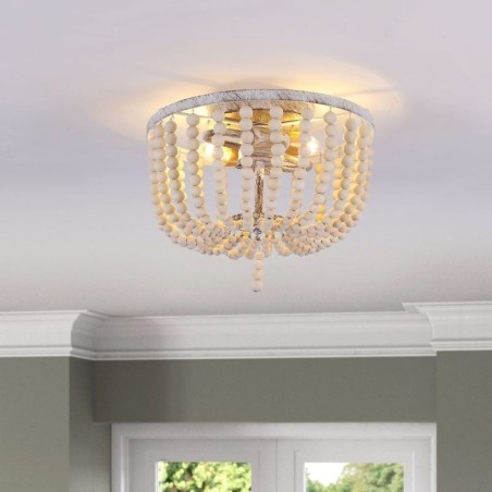 Lámpara de techo empotrada con cuentas de madera de estilo rústico, 3 luces Lámpara de techo empotrada con cuentas de madera de estilo rústico, 3 luces