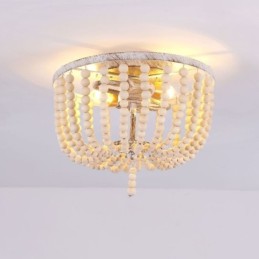 Lámpara de techo empotrada con cuentas de madera de estilo rústico, 3 luces