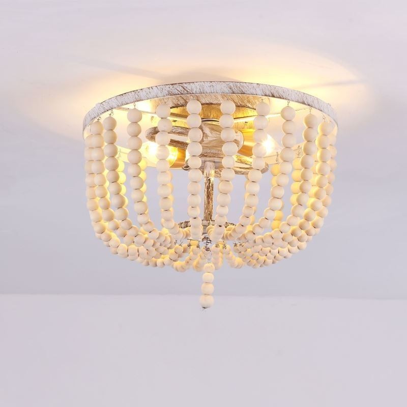 Lámpara de techo empotrada con cuentas de madera de estilo rústico, 3 luces