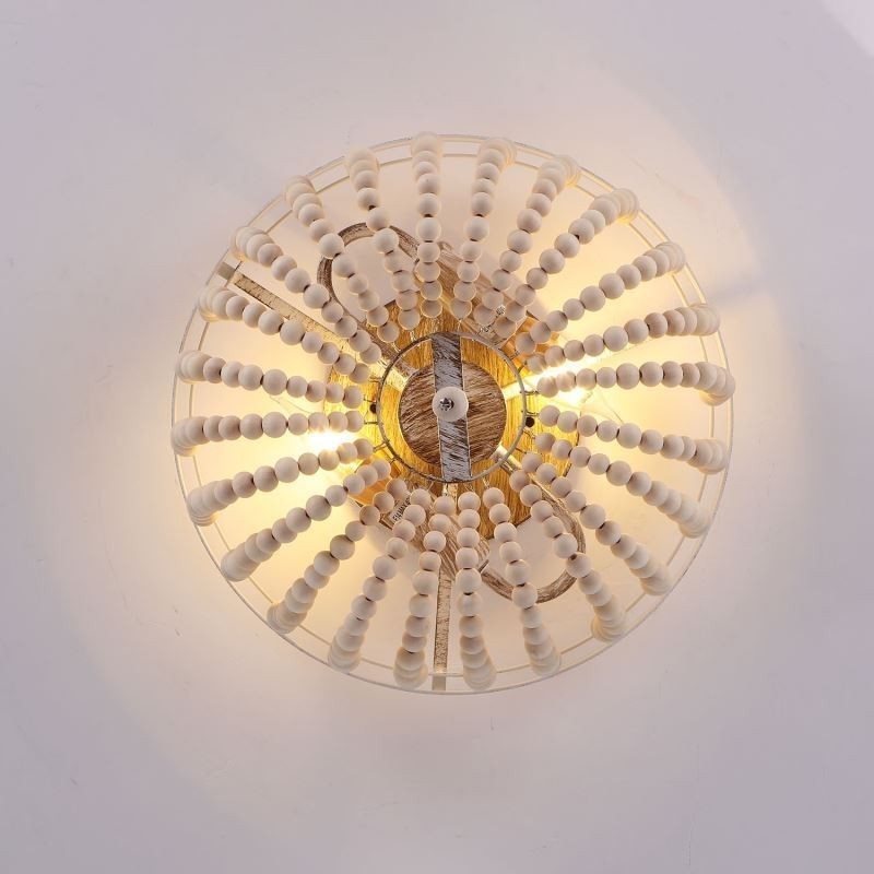 Lámpara de techo empotrada con cuentas de madera de estilo rústico, 3 luces