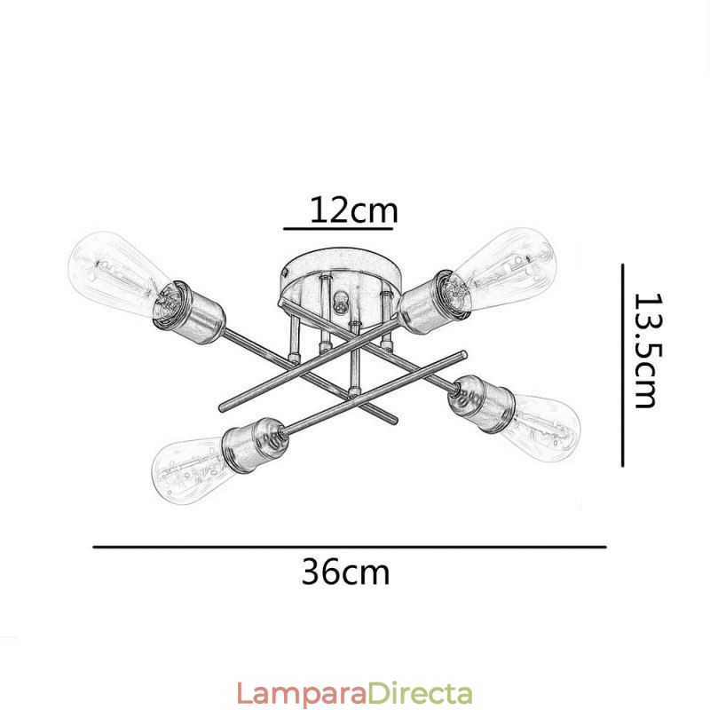 Lámpara de techo empotrada con portalámparas de 4 luces