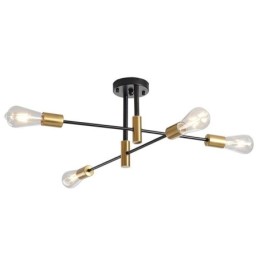Lámpara de techo semiempotrada de 4 luces, estilo Sputnik, color negro, de mediados de siglo