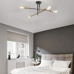 Lámpara de techo semiempotrada de 4 luces, estilo Sputnik, color negro, de mediados de siglo