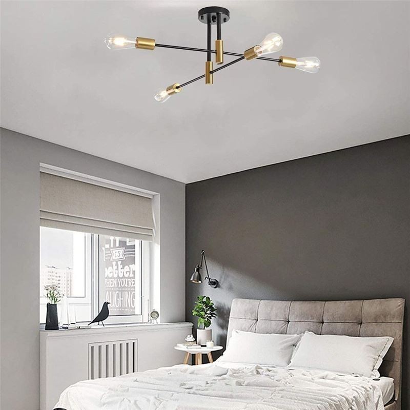 Lámpara de techo semiempotrada de 4 luces, estilo Sputnik, color negro, de mediados de siglo