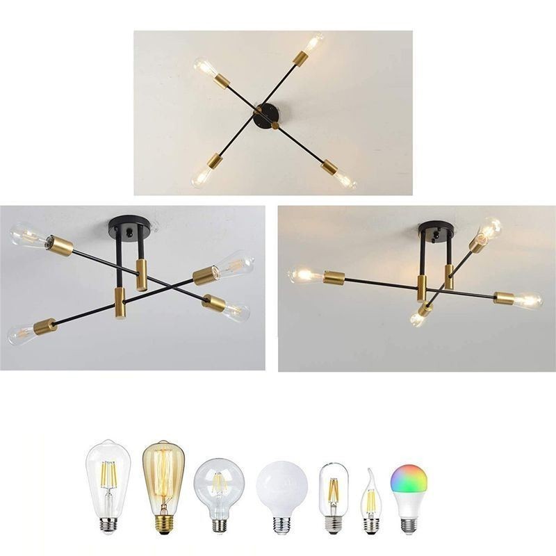 Lámpara de techo semiempotrada de 4 luces, estilo Sputnik, color negro, de mediados de siglo