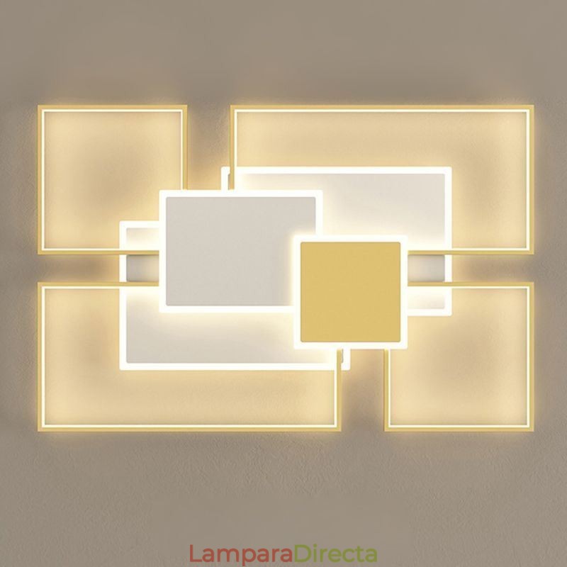 Lámpara de techo geométrica empotrada dorada moderna de 2 niveles