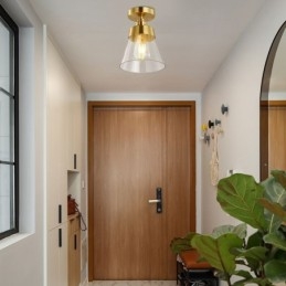 Lámpara de techo contemporánea de cristal, 1 luz, acabado en latón