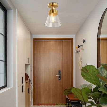 Lámpara de techo contemporánea de cristal, 1 luz, acabado en latón Lámpara de techo contemporánea de cristal, 1 luz, acabado en latón
