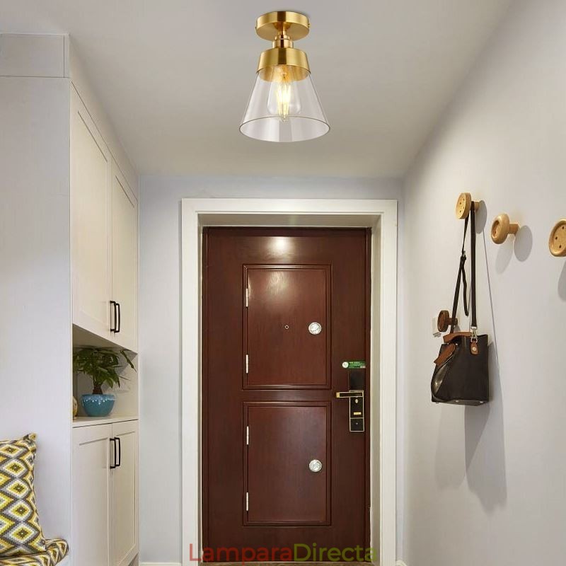 Lámpara de techo contemporánea de cristal, 1 luz, acabado en latón