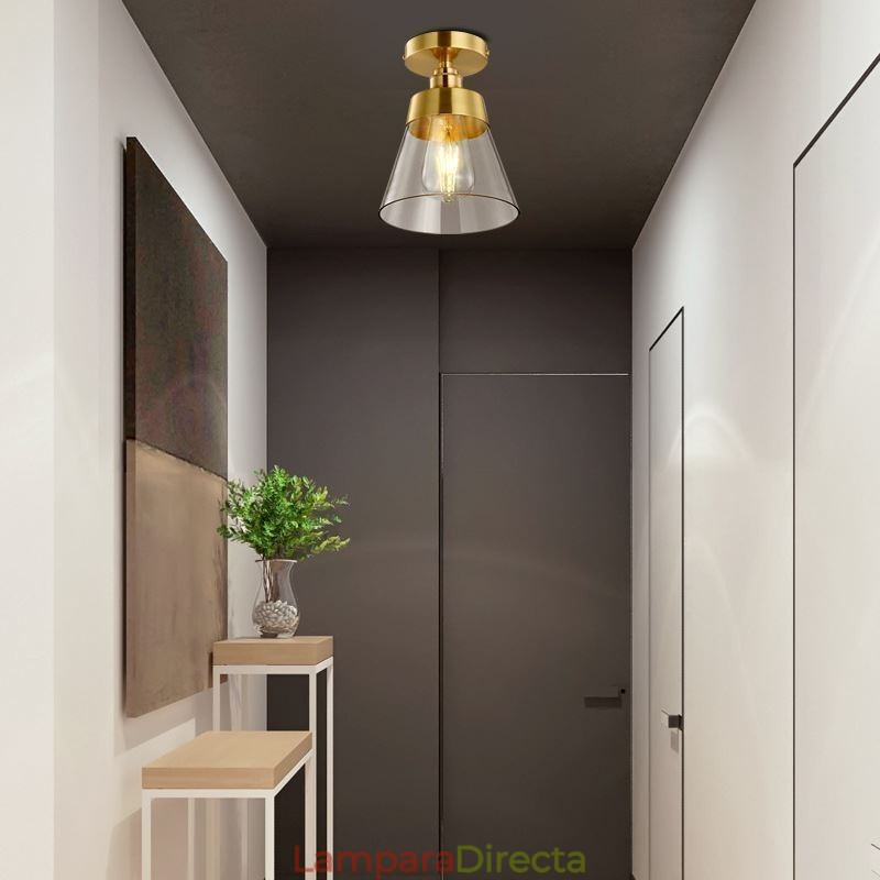 Lámpara de techo contemporánea de cristal, 1 luz, acabado en latón