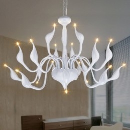 Lámpara de araña de cisne posmoderna de 18 luces de acero inoxidable G4 con acabado blanco