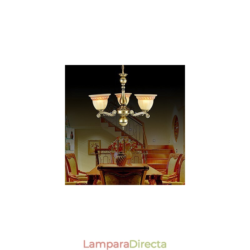Lámpara de araña de tres luces de bronce, estilo europeo retro clásico.