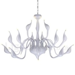 Lámpara de araña de cisne posmoderna de 18 luces de acero inoxidable G4 con acabado blanco