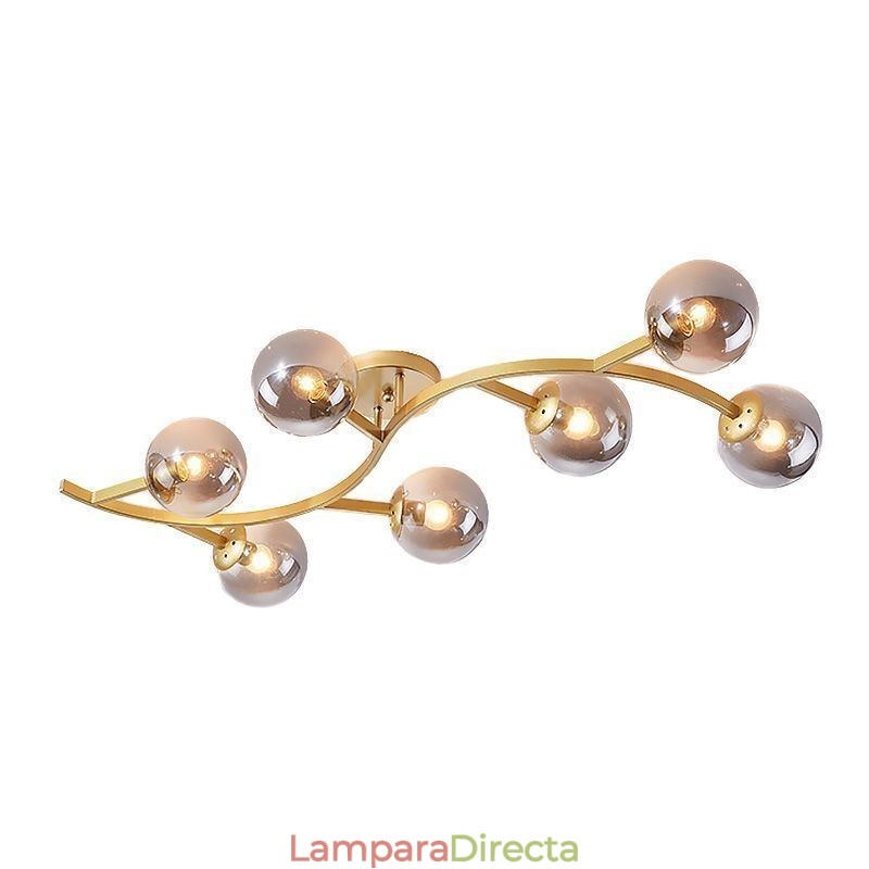 Lámpara de techo moderna minimalista con forma de rama y globo de cristal