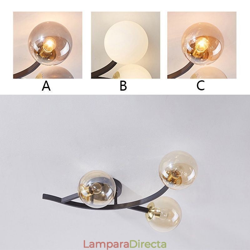 Lámpara de techo moderna minimalista con forma de rama y globo de cristal