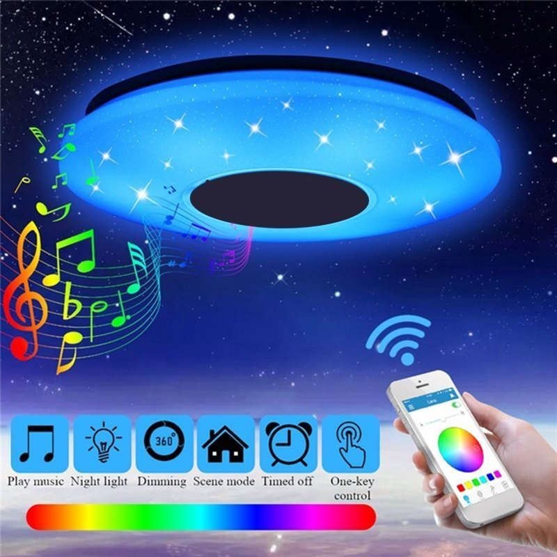 Lámpara de techo empotrada colorida con altavoz de música Bluetooth y función de temporización