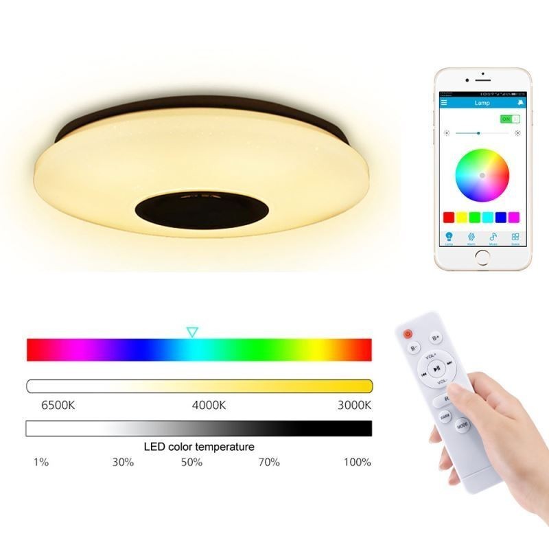 Lámpara de techo empotrada colorida con altavoz de música Bluetooth y función de temporización