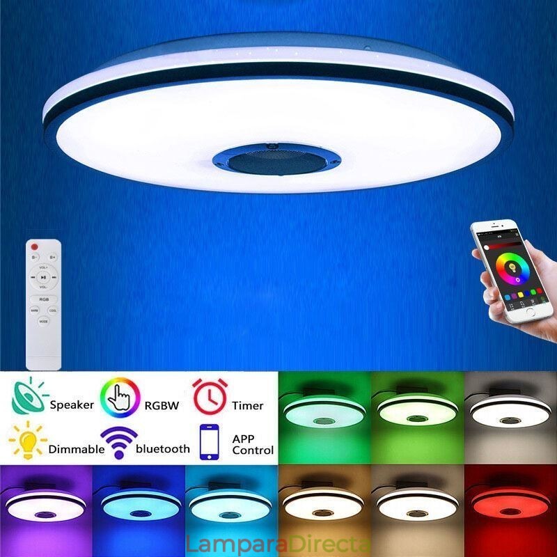 Lámpara de techo empotrada colorida con función de temporización y altavoz de música Bluetooth
