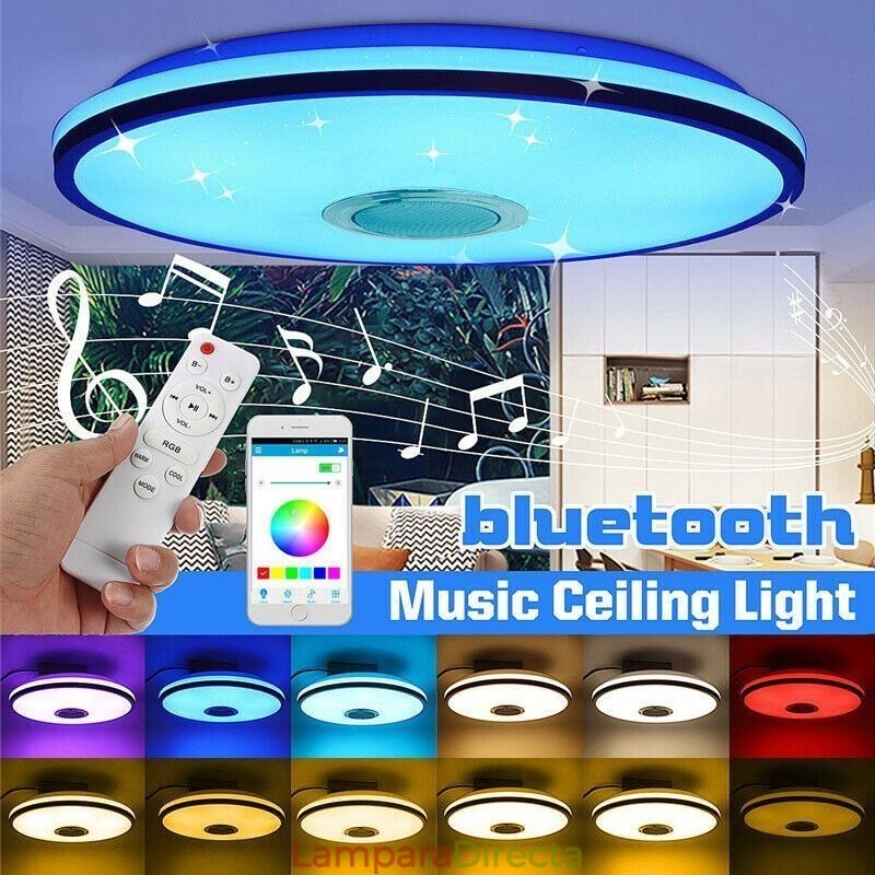 Lámpara de techo empotrada colorida con función de temporización y altavoz de música Bluetooth