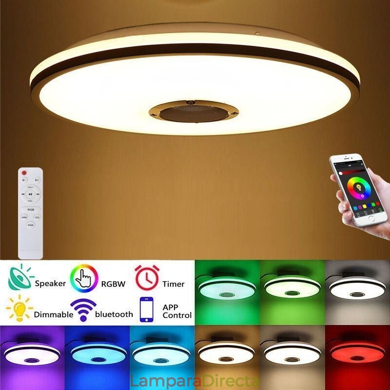 Lámpara de techo empotrada colorida con función de temporización y altavoz de música Bluetooth