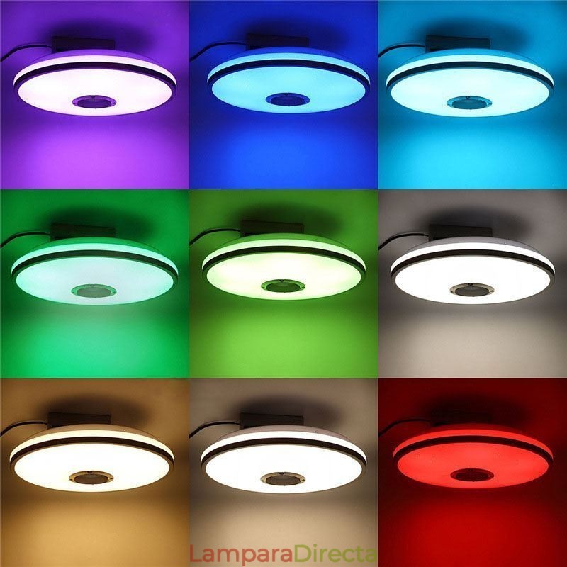 Lámpara de techo empotrada colorida con función de temporización y altavoz de música Bluetooth