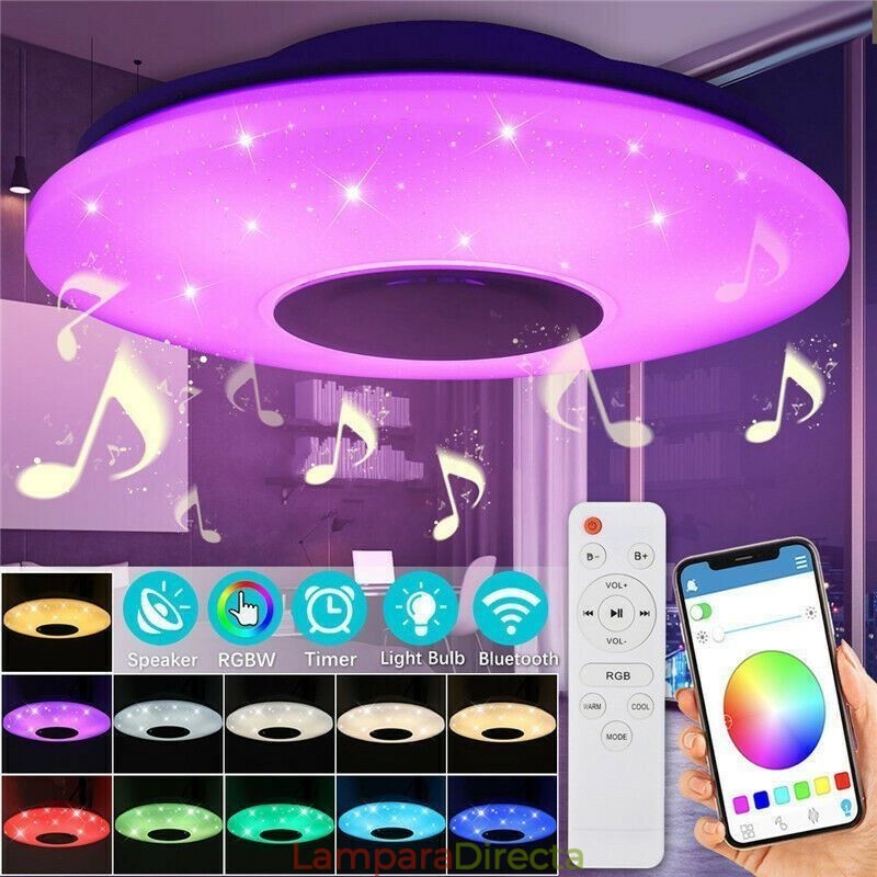 Lámpara decorativa empotrada con control remoto por aplicación y altavoz musical Bluetooth