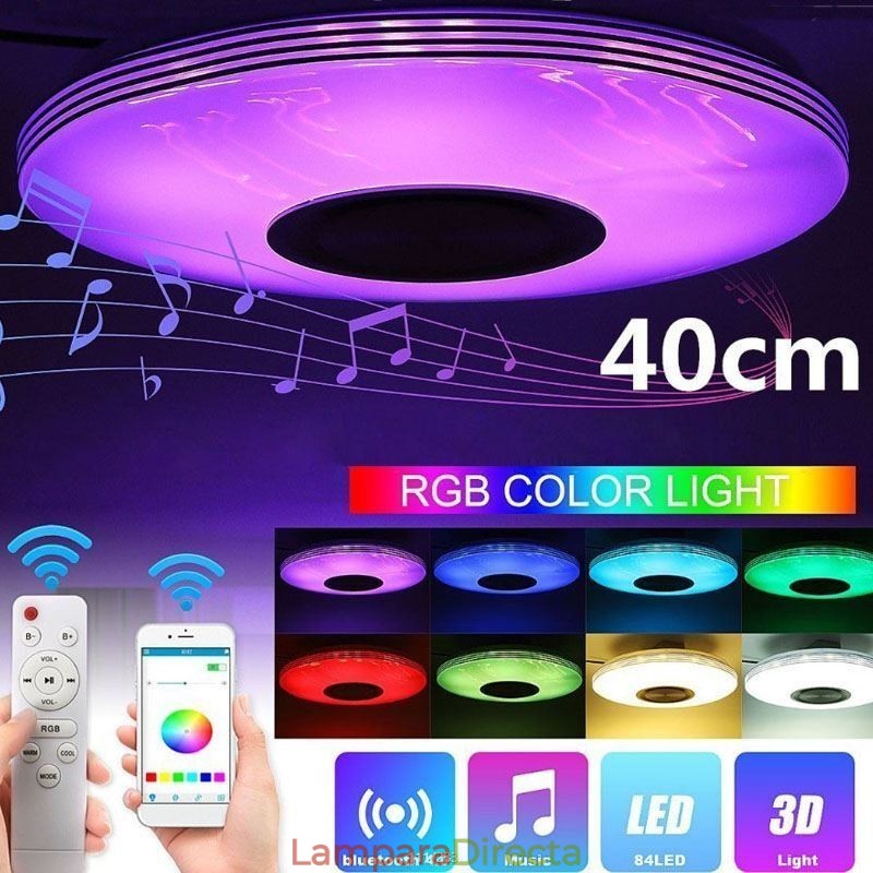 Lámpara de techo empotrada, lámpara decorativa con control remoto por aplicación, altavoz de música Bluetooth