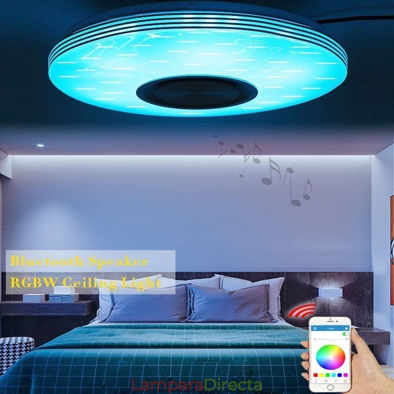 Lámpara de techo empotrada, lámpara decorativa con control remoto por aplicación, altavoz de música Bluetooth