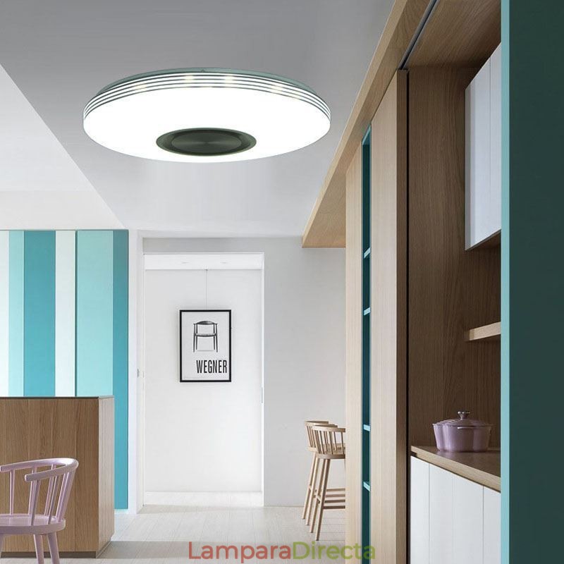Lámpara de techo empotrada, lámpara decorativa con control remoto por aplicación, altavoz de música Bluetooth