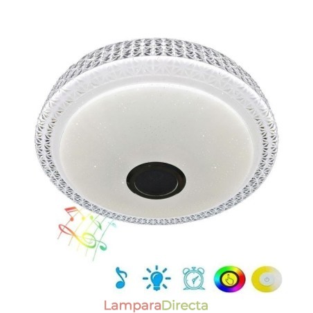 Lámpara de techo decorativa con control remoto por aplicación, altavoz de música Bluetooth, montaje empotrado Lámpara de techo decorativa con control remoto por aplicación, altavoz de música Bluetooth, montaje empotrado