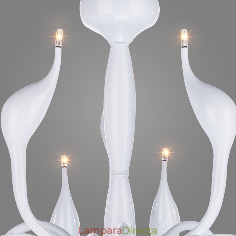 Lámpara de araña de cisne posmoderna de 18 luces de acero inoxidable G4 con acabado blanco