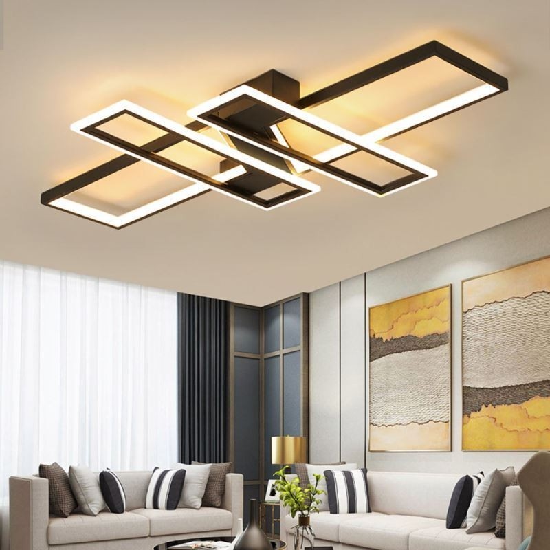 Lámpara de techo empotrada de 4 luces, moderna, geométrica, lineal, decorativa.