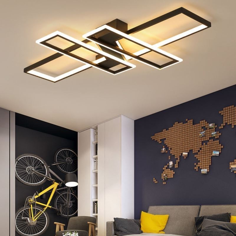 Lámpara de techo empotrada de 4 luces, moderna, geométrica, lineal, decorativa.