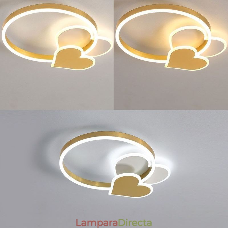 Lámpara de techo moderna de acrílico con doble corazón dorado y montaje empotrado