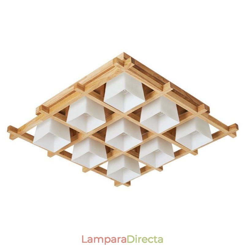 Lámpara de techo empotrada de madera de caucho con rejilla cuadrada nórdica