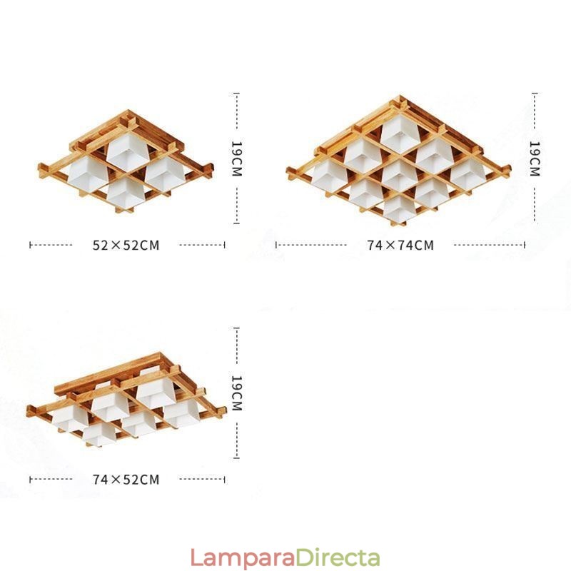 Lámpara de techo empotrada de madera de caucho con rejilla cuadrada nórdica
