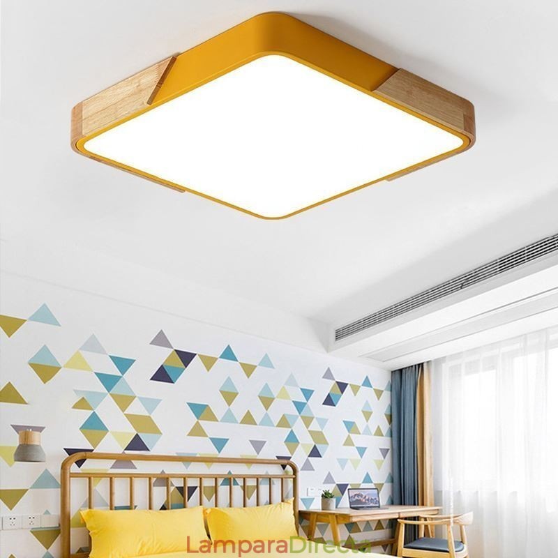 Lámpara de techo con marco de madera de montaje empotrado simple, diseño súper fino, luz diurna
